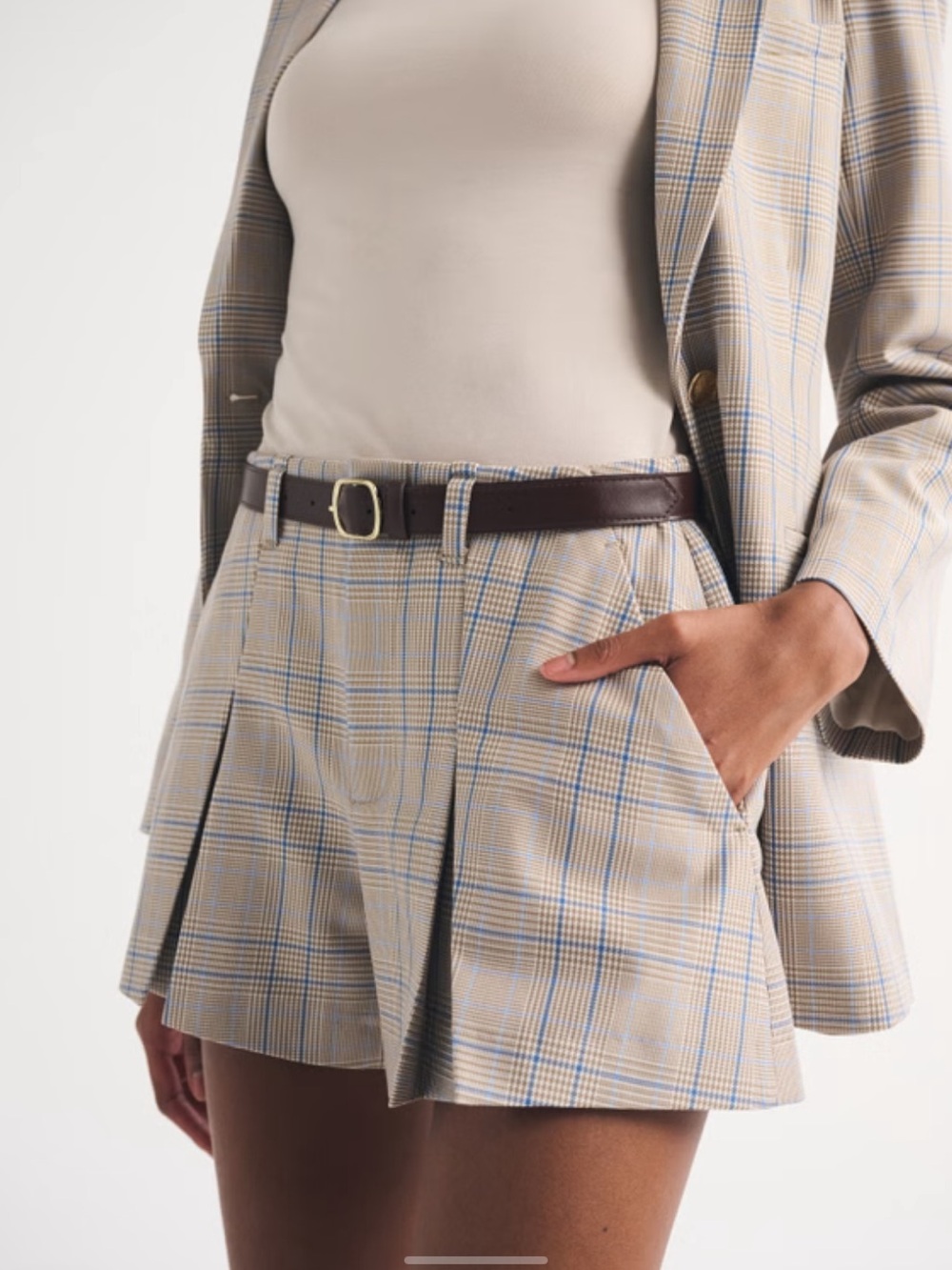 Abercrombie & Fitch High-Rise Pleated Shorts Plaid Belted 29